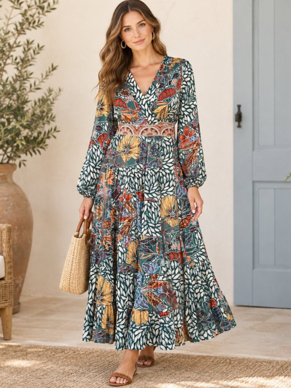 Gibson Latimer Women’s Medium Boho Floral Wrap Maxi Dress